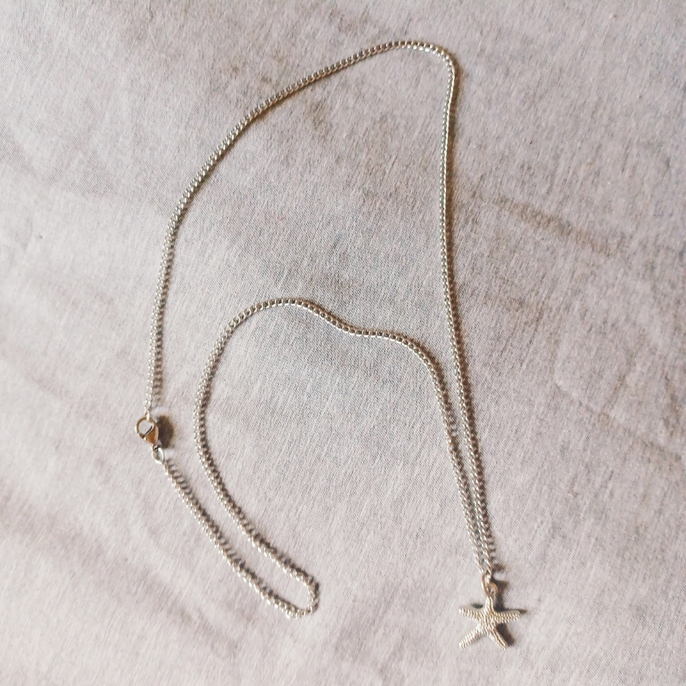 Silver Starfish Coastal Beachy Pendant Minimalist Necklace Chain Beach Ocean